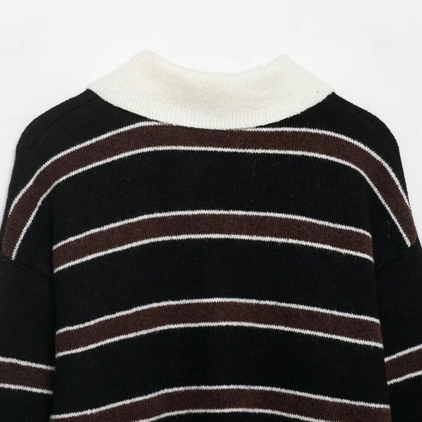 POLO collar striped knitted sweater