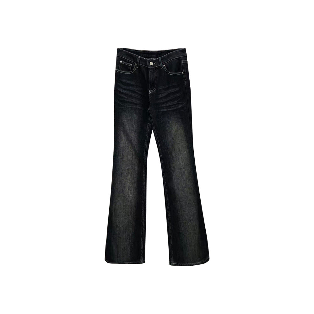 Faux Fur Composite Flared Denim Pants for Women with Topstitching