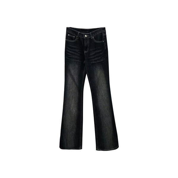 Faux Fur Composite Flared Denim Pants for Women with Topstitching