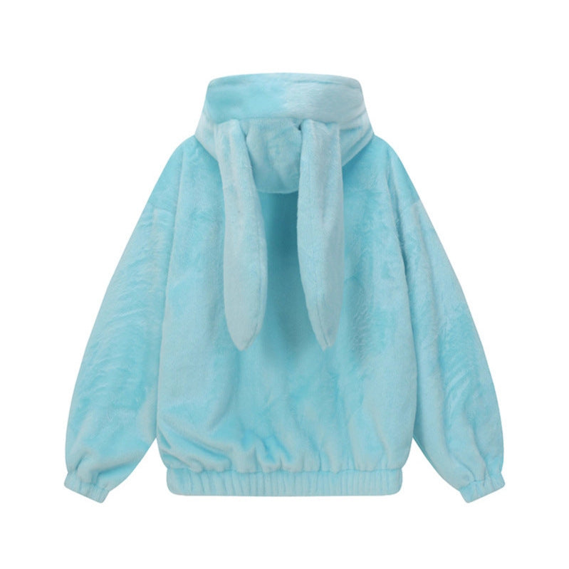 Color-Blocked Rabbit Ears Hooded Cotton Coat  Versatile Warm Winter Jacket