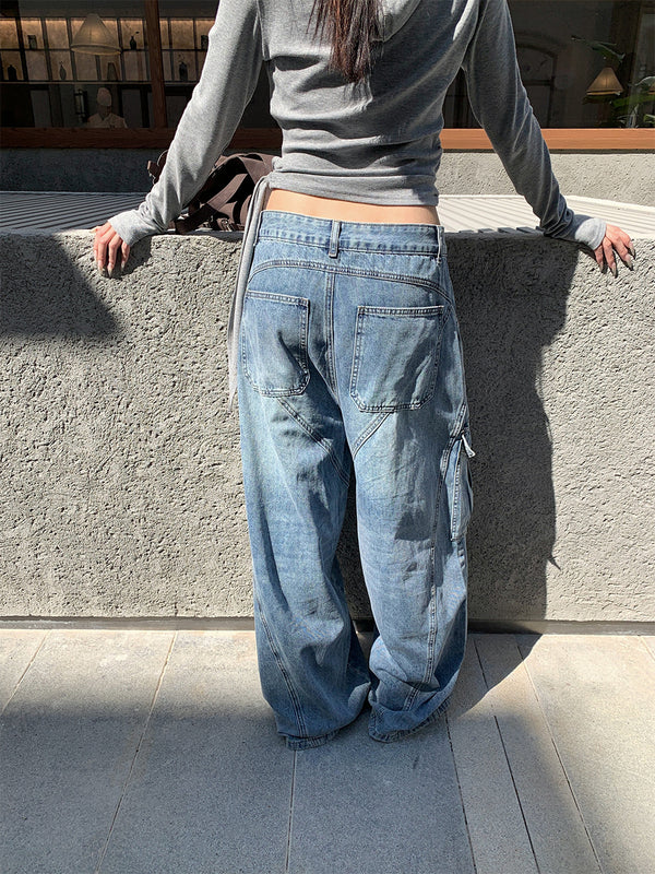 Diagonal Split Design  Wide Leg  Women's Denim Pants