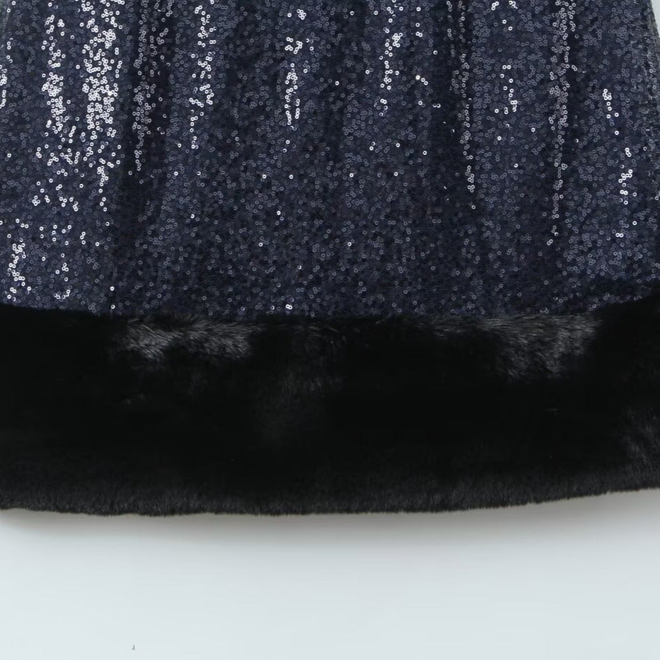 Sequin Patchwork Fur Dress with Classic DesignNightclub Look Long Sleeve, Bodycon Silhouette, Women's Dress