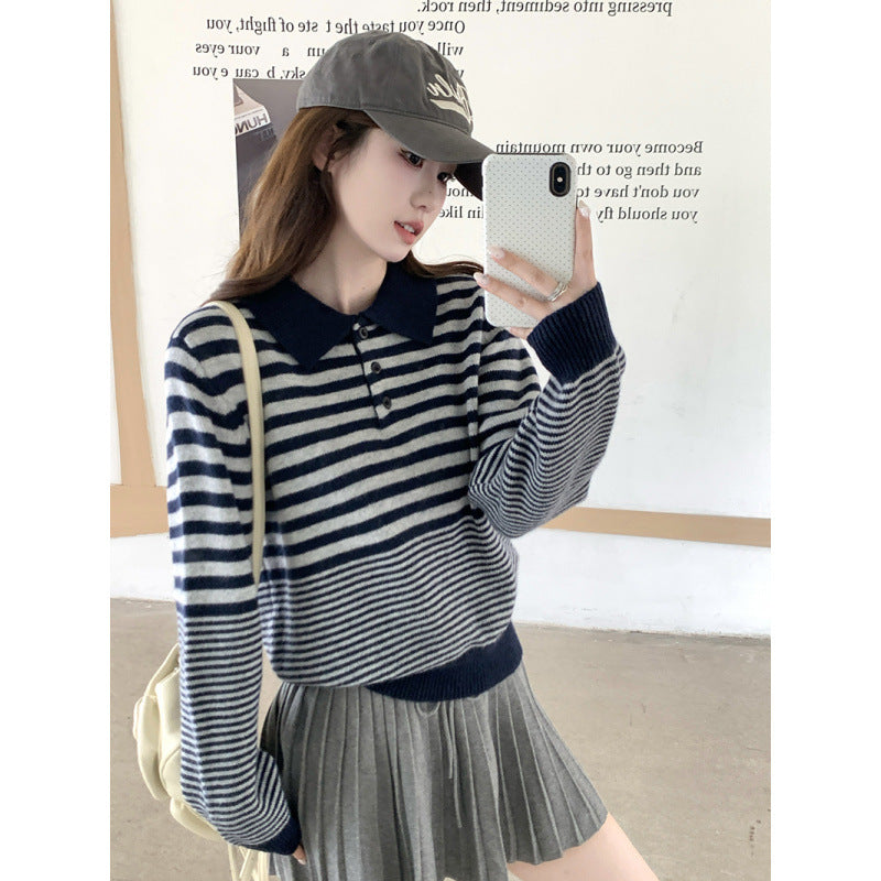 Striped Knit Top with Collar