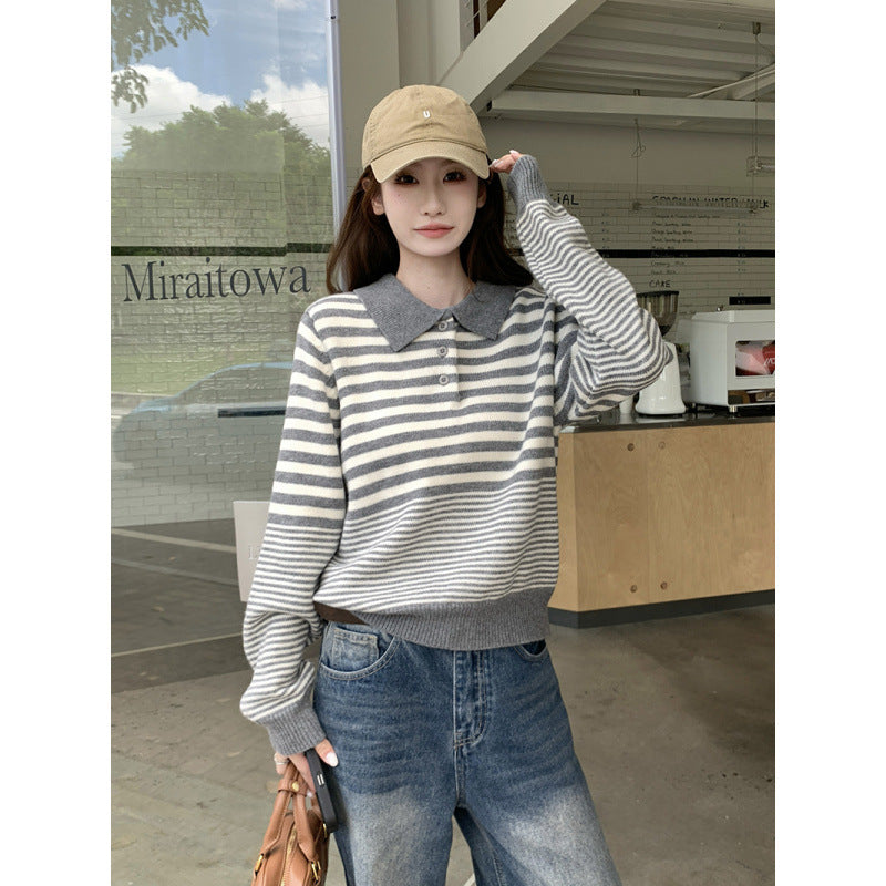 Striped Knit Top with Collar