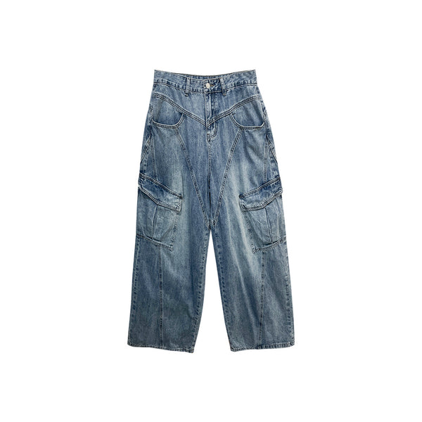 Diagonal Split Design  Wide Leg  Women's Denim Pants