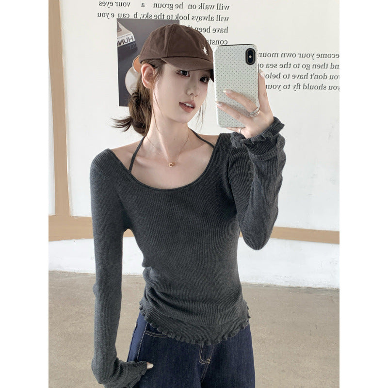 Design Sense  Ruffled Strapless Off-Shoulder Long Sleeve Top