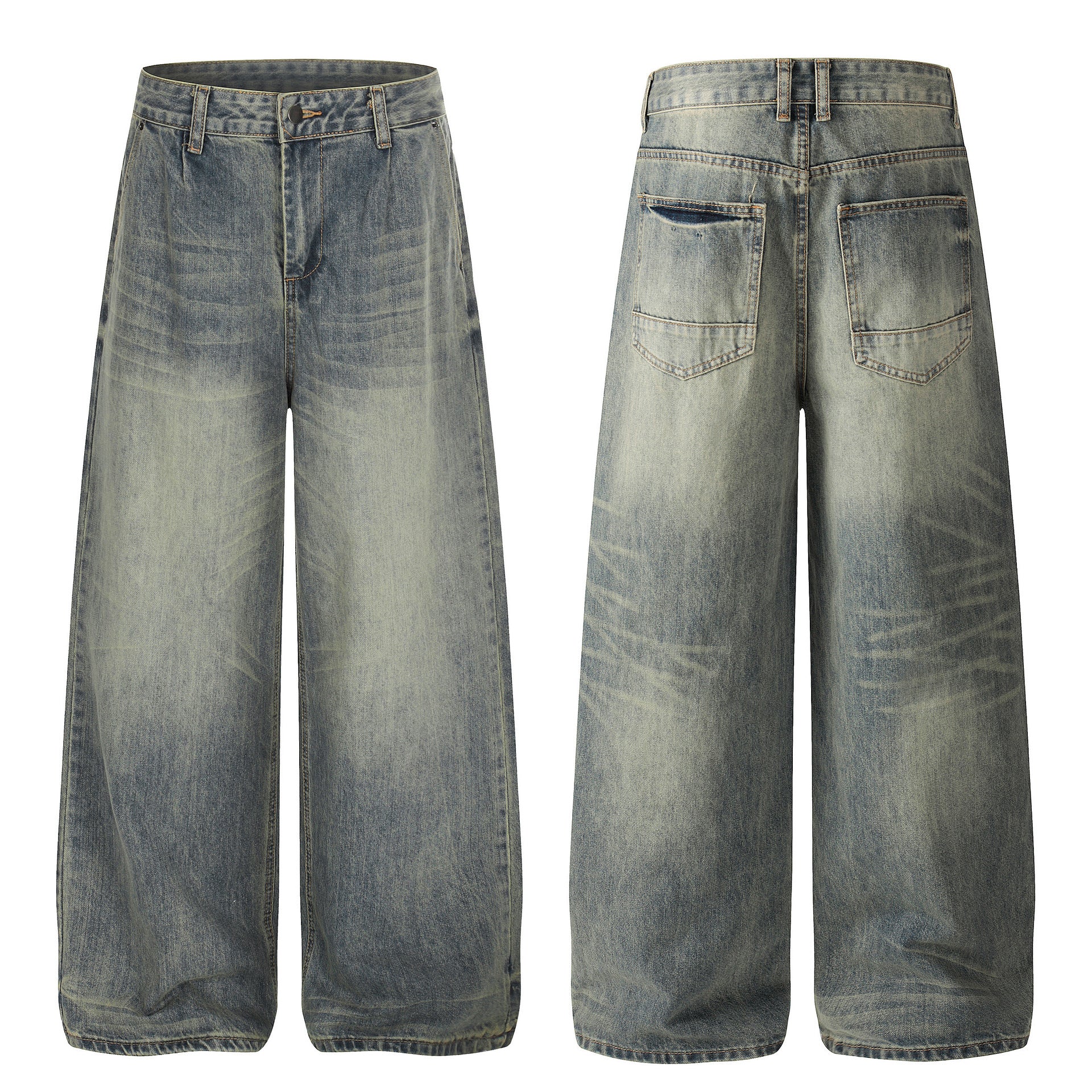 Loose Straight Leg Denim Pants Street Style Distressed Jeans