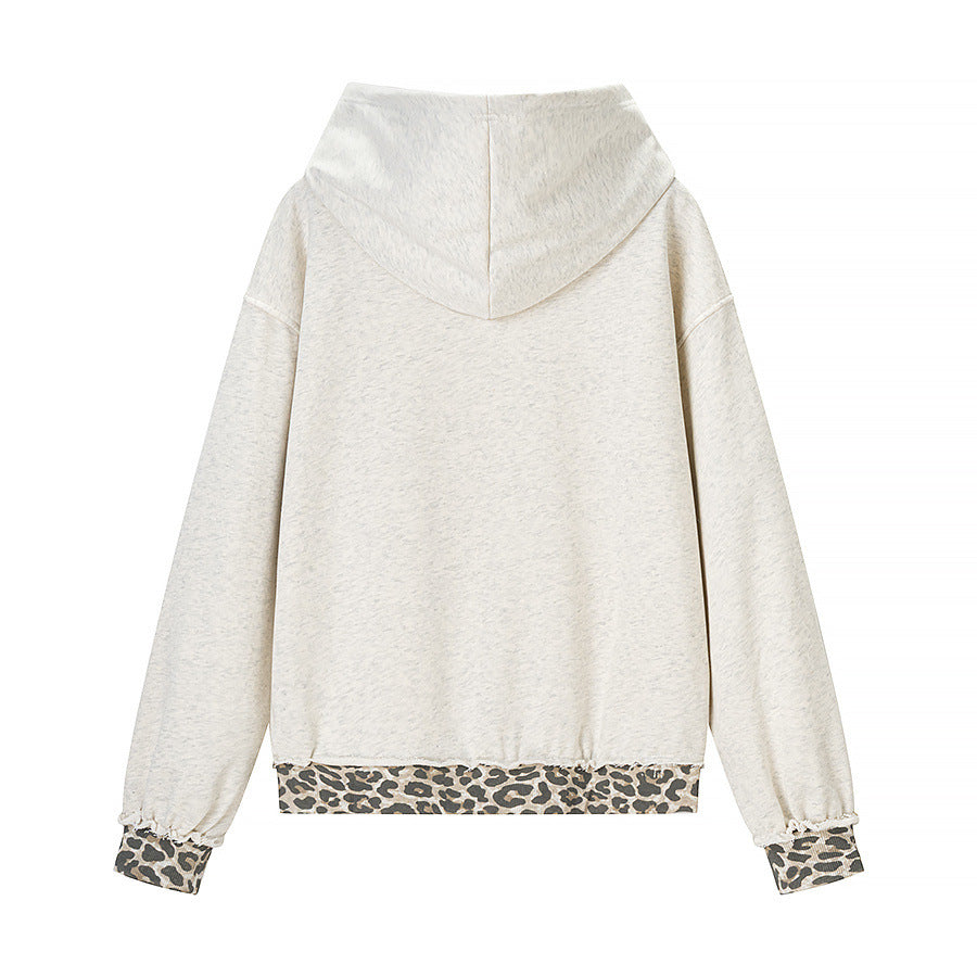Animal pattern patchwork perforated hooded sweatshirt