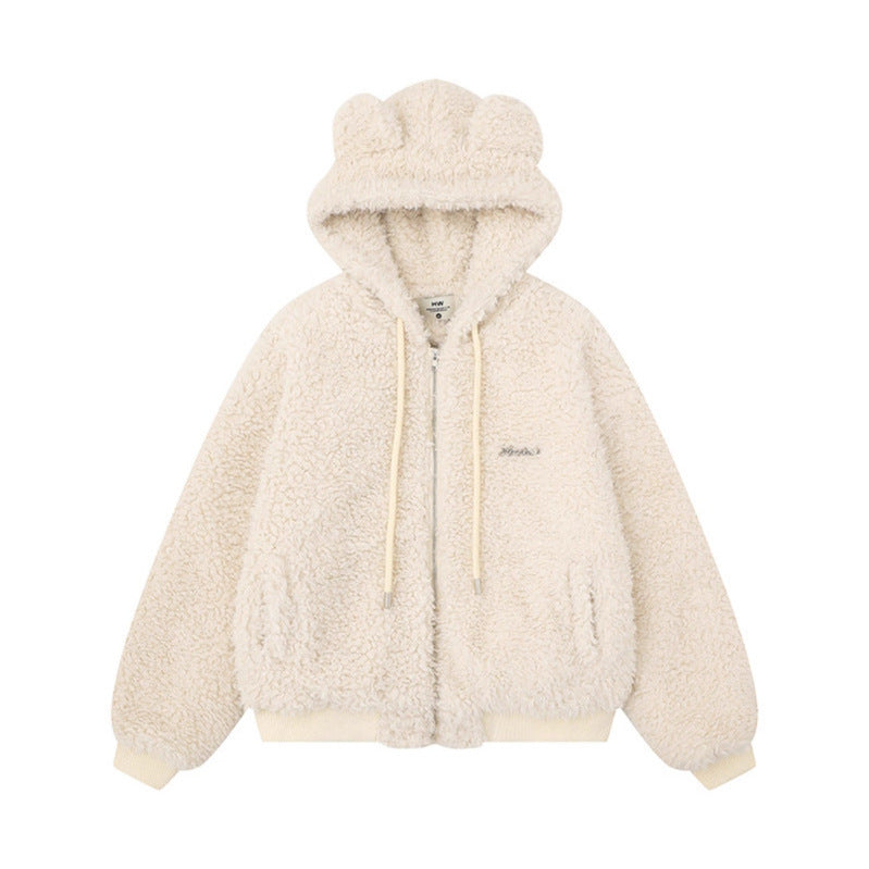 Ears Hooded Cotton Coat  Winter Loose Youthful Warm Thick Short Cotton Jacket