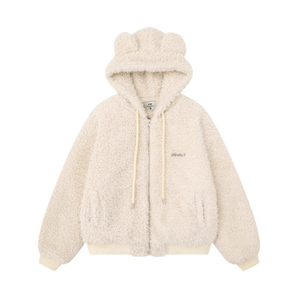 Ears Hooded Cotton Coat  Winter Loose Youthful Warm Thick Short Cotton Jacket