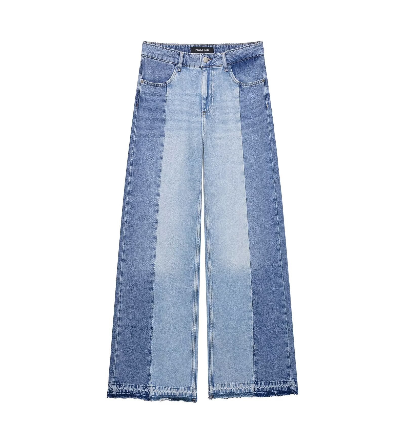 Splicing high waist wide leg jeans