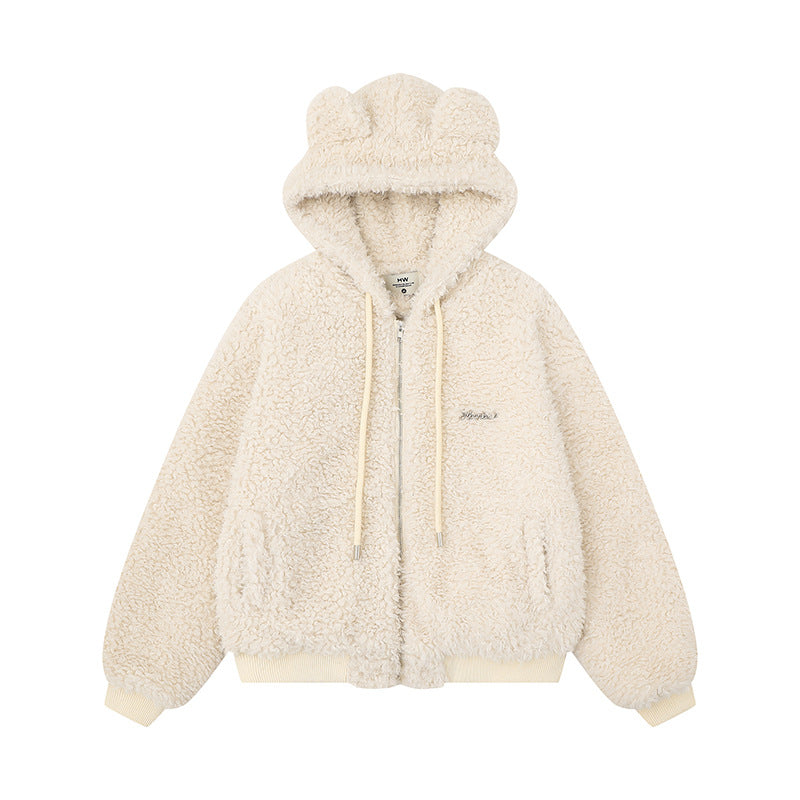 Ears Hooded Cotton Coat  Winter Loose Youthful Warm Thick Short Cotton Jacket