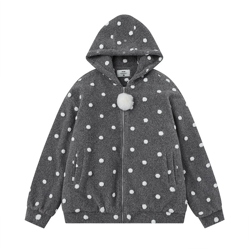 Collar Hooded Cotton Coat Women Sweet Cool Style Loose Woolen Thickened Outerwear
