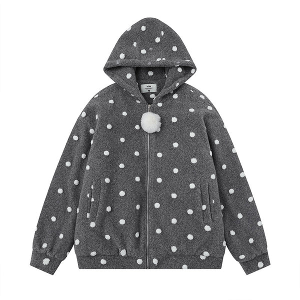 Collar Hooded Cotton Coat Women Sweet Cool Style Loose Woolen Thickened Outerwear