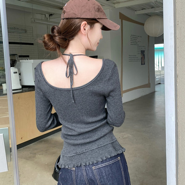 Design Sense  Ruffled Strapless Off-Shoulder Long Sleeve Top