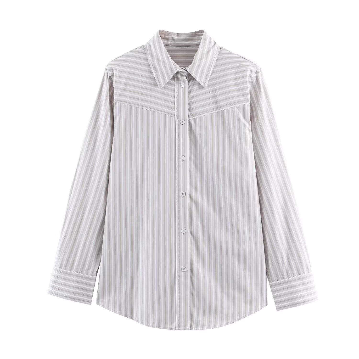 Striped shoulder padded poplin shirt