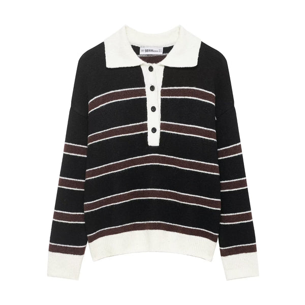POLO collar striped knitted sweater