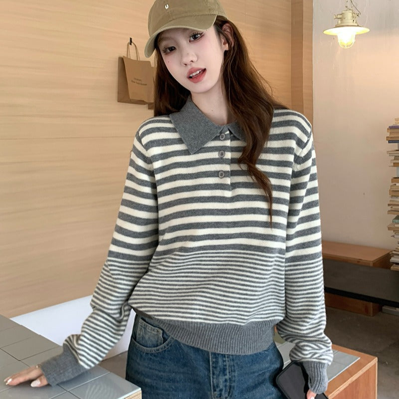 Striped Knit Top with Collar