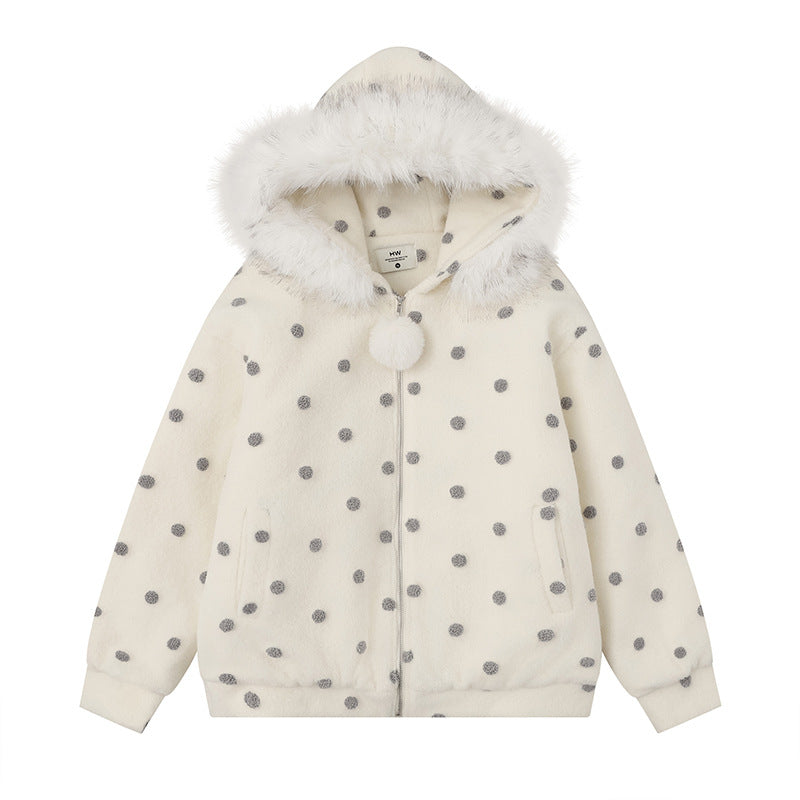 Collar Hooded Cotton Coat Women Sweet Cool Style Loose Woolen Thickened Outerwear