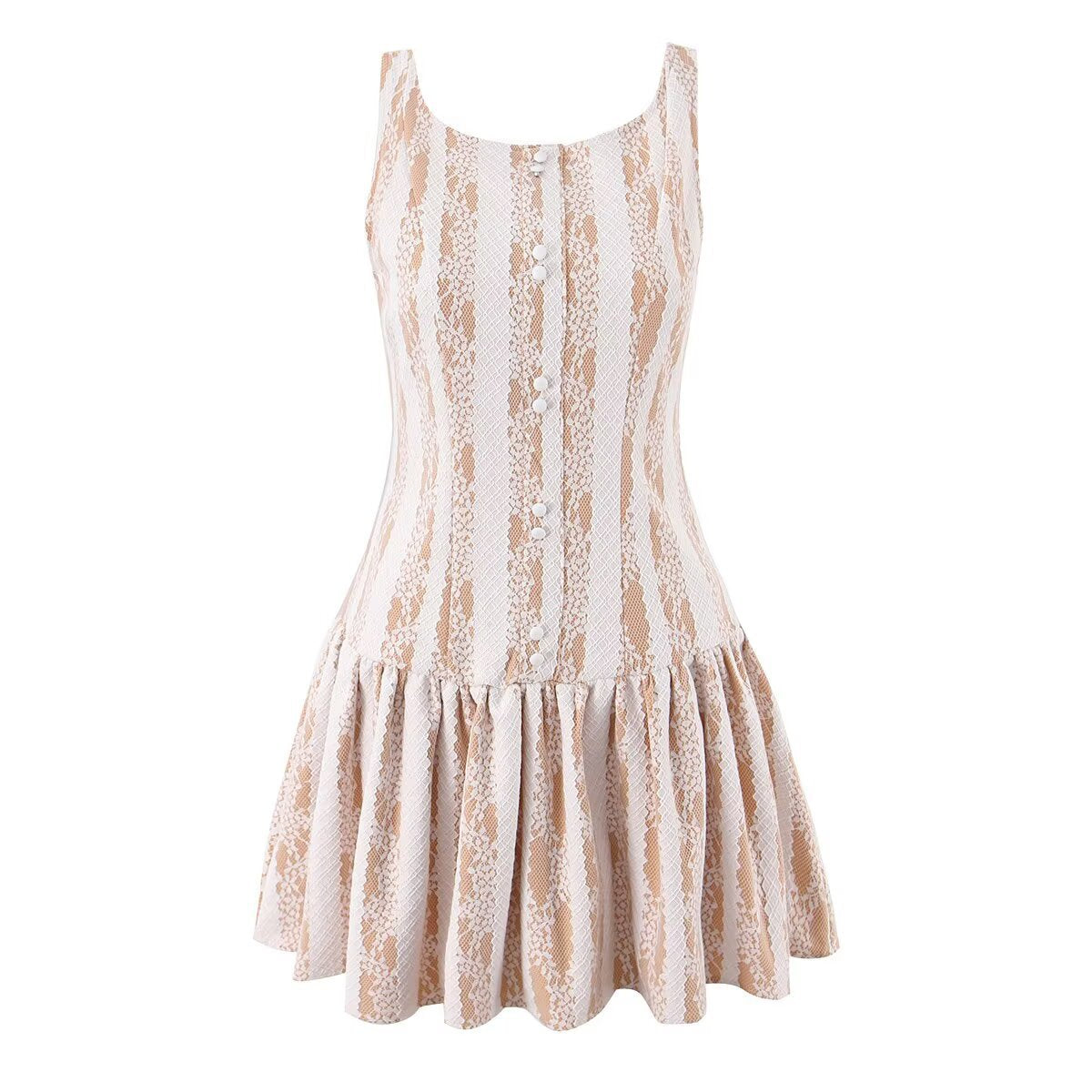 Style Lace Spliced Sleeveless Round Neck Waist-Cinching Fitted Dress