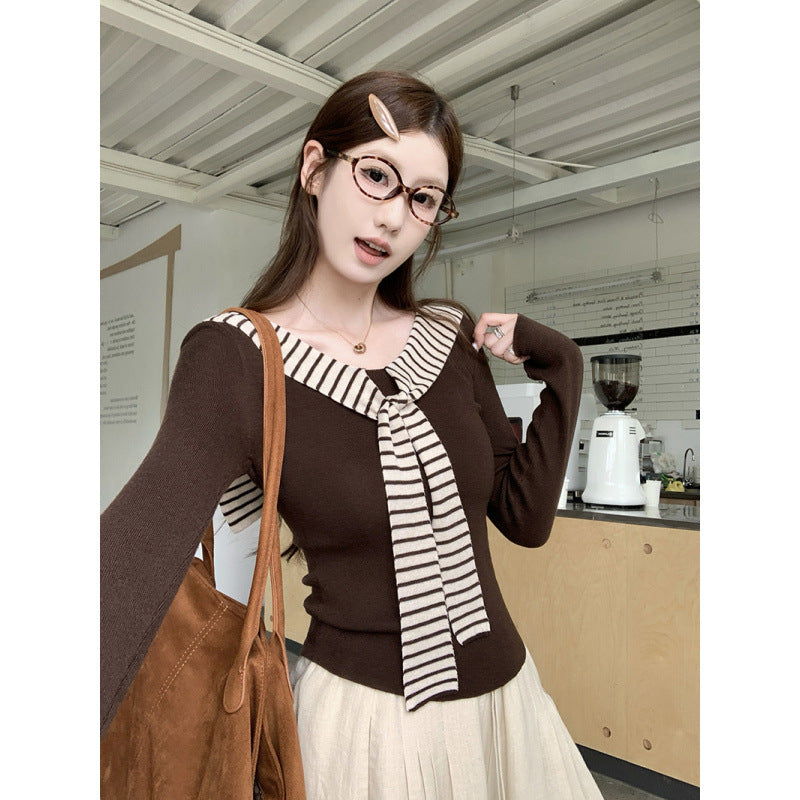Striped Color-blocked Navy Slim Fit Top