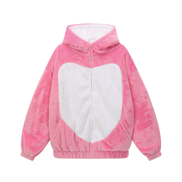 Color-Blocked Rabbit Ears Hooded Cotton Coat  Versatile Warm Winter Jacket