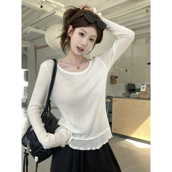 Design Sense  Ruffled Strapless Off-Shoulder Long Sleeve Top