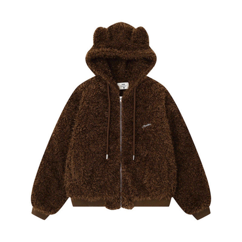 Ears Hooded Cotton Coat  Winter Loose Youthful Warm Thick Short Cotton Jacket