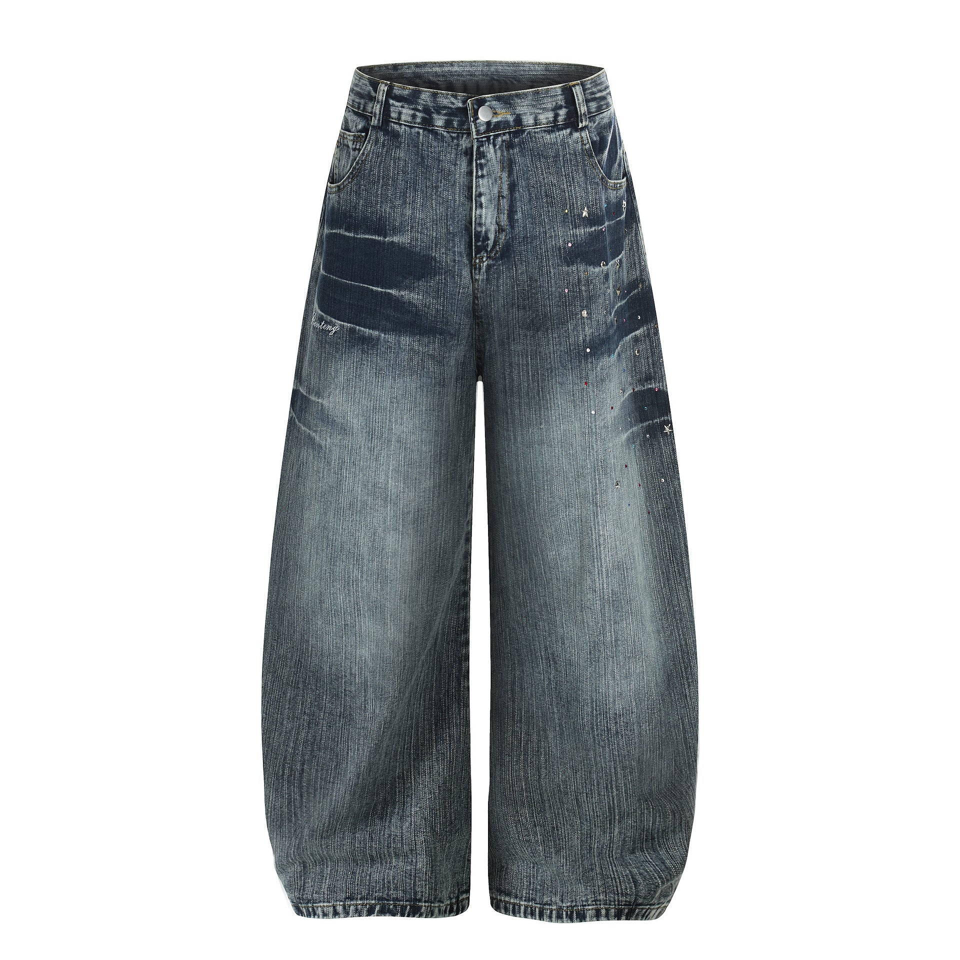 Loose Fit Decorative Beaded Knife-Edge Jeans Pants