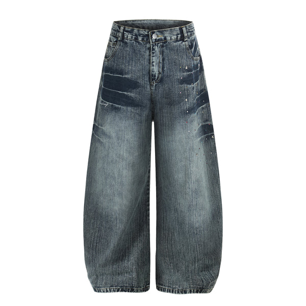 Loose Fit Decorative Beaded Knife-Edge Jeans Pants