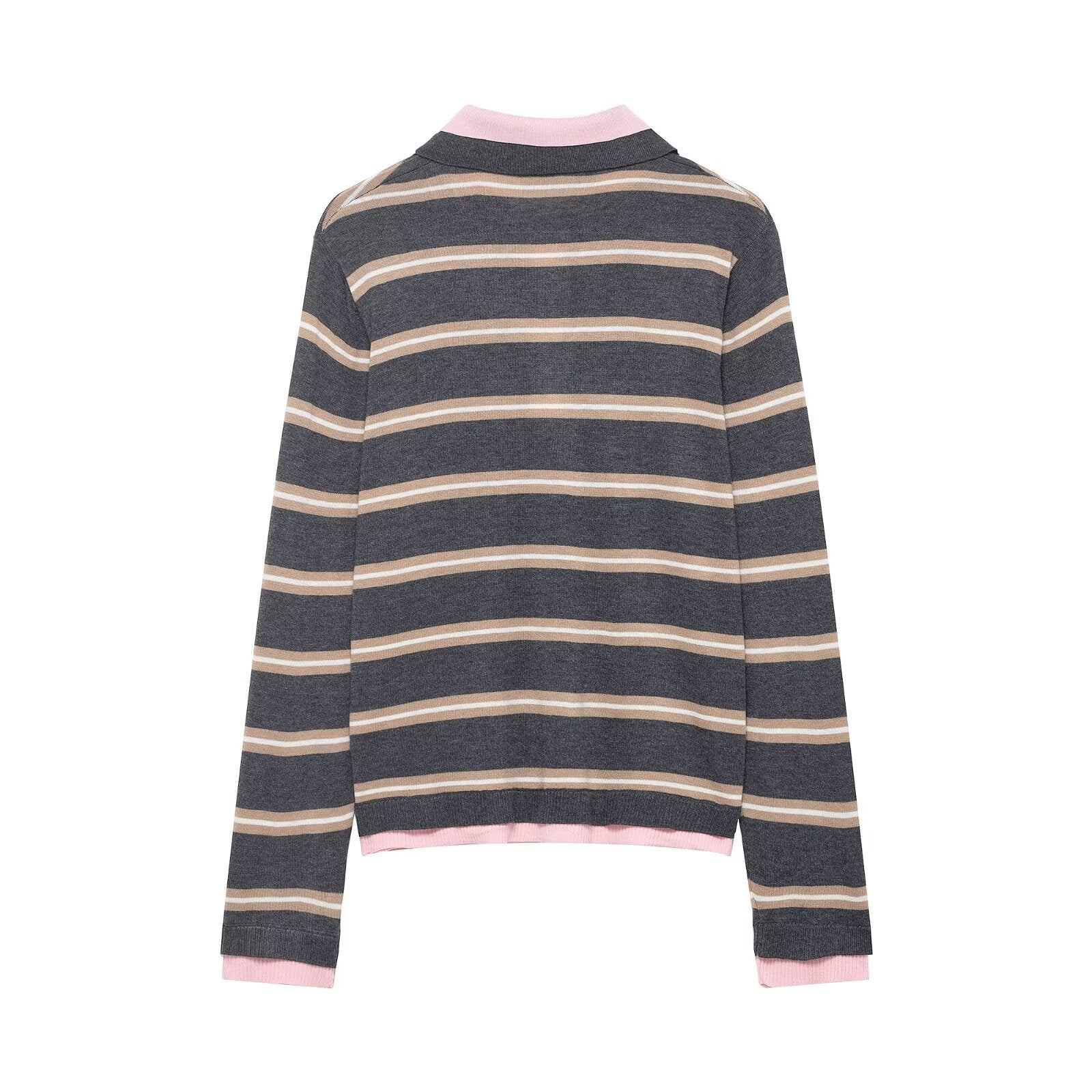 Splicing striped knitted polo shirt