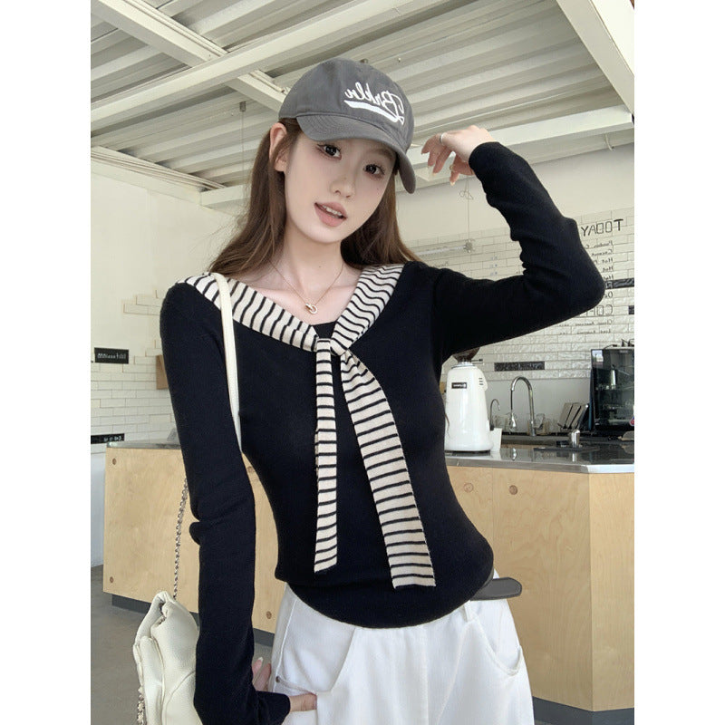 Striped Color-blocked Navy Slim Fit Top