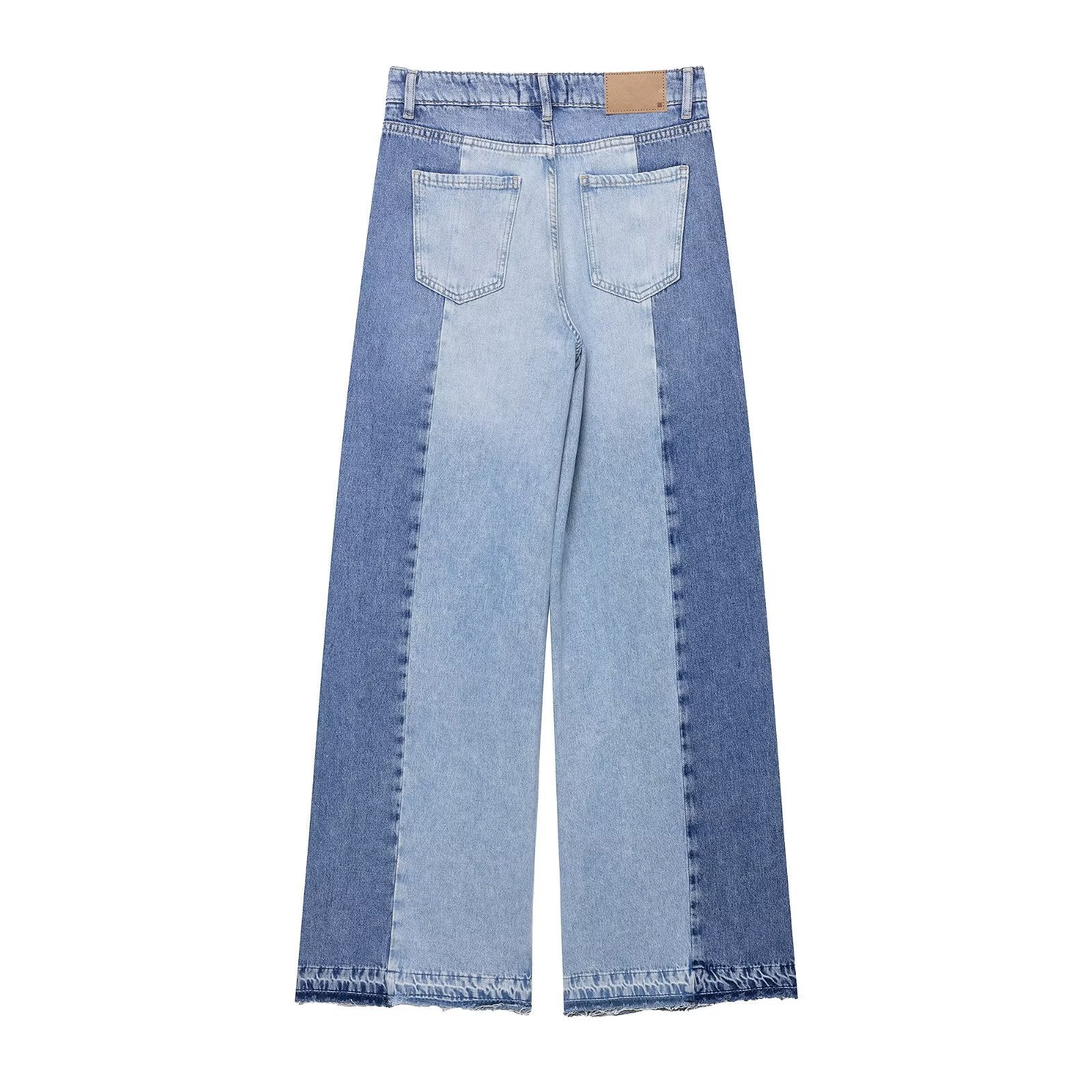 Splicing high waist wide leg jeans