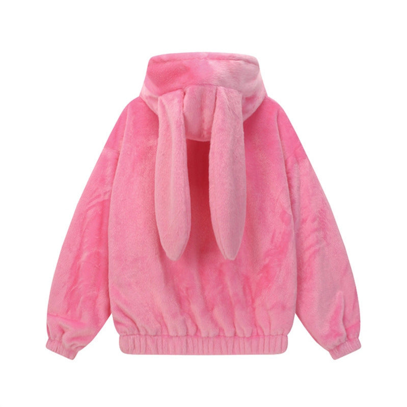 Color-Blocked Rabbit Ears Hooded Cotton Coat  Versatile Warm Winter Jacket