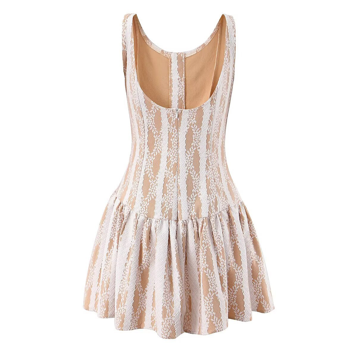 Style Lace Spliced Sleeveless Round Neck Waist-Cinching Fitted Dress