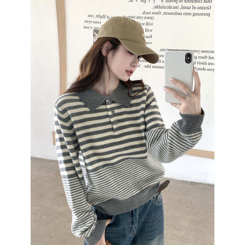 Striped Knit Top with Collar