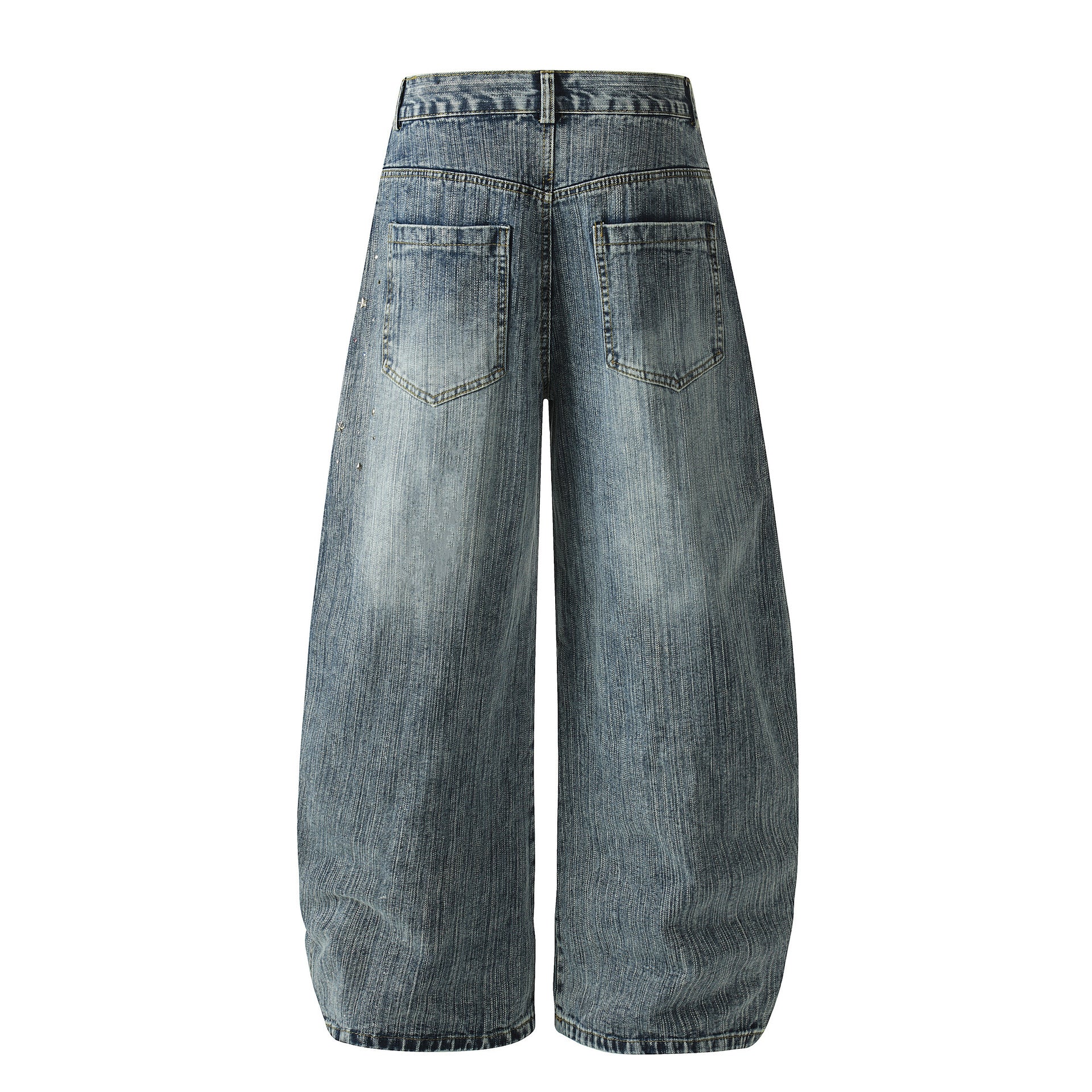 Loose Fit Decorative Beaded Knife-Edge Jeans Pants